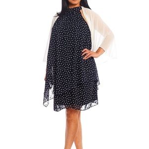 Alex Marie NavyBlue with Polka Dot Casual /Cocktail Dress.  Y-18